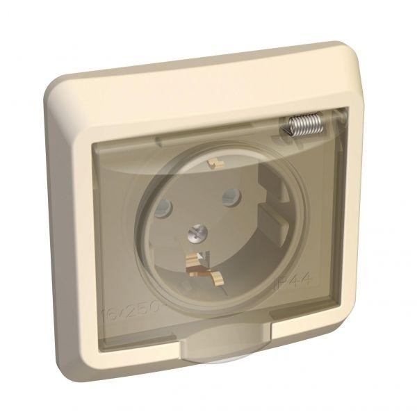  Розетка 1-м СП Этюд 16А IP44 250В защ. шторки с заземл. крем. SchE PC16-044K 