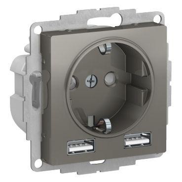  Механизм розетки AtlasDesign 16А с 2 USB A+A 5В/2.4А 2х5В/1.2А сталь SchE ATN000930 