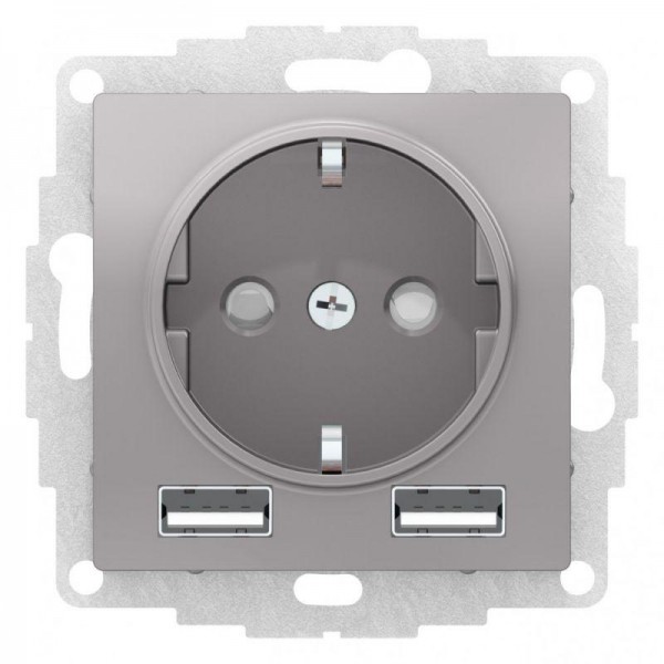  Механизм розетки AtlasDesign 16А с 2 USB A+A 5В/2.4А 2х5В/1.2А алюм. SchE ATN000330 