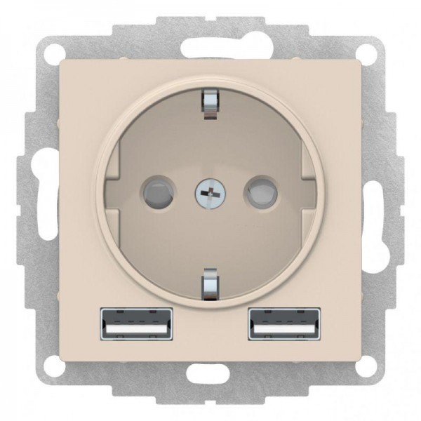  Механизм розетки AtlasDesign 16А с 2 USB A+A 5В/2.4А 2х5В/1.2А беж. SchE ATN000230 
