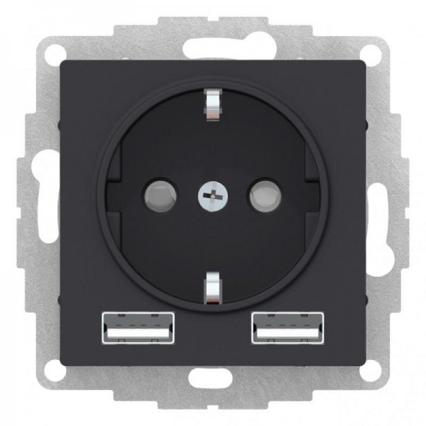  Механизм розетки AtlasDesign 16А с 2 USB A+A 5В/2.4А 2х5В/1.2А карбон SchE ATN001030 