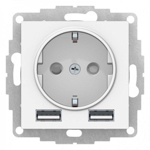  Механизм розетки AtlasDesign 16А с 2 USB A+A 5В/2.4А 2х5В/1.2А бел. SchE ATN000130 