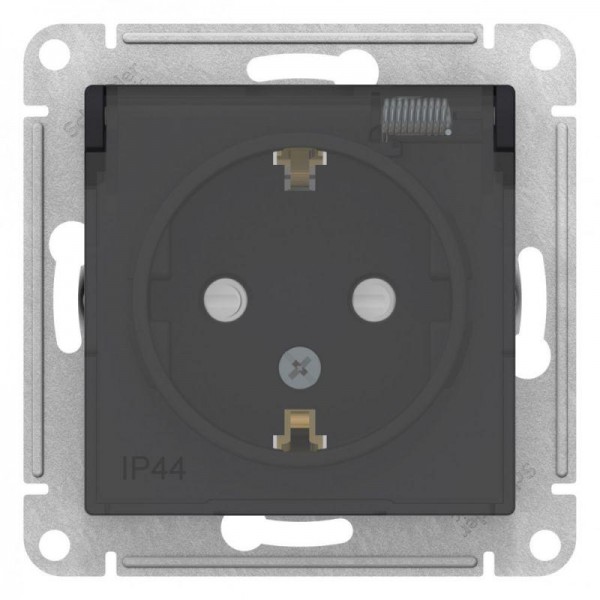  Механизм розетки AtlasDesign Aqua 16А IP44 с заземл. защ. шторки с крышкой карбон SchE ATN441046 