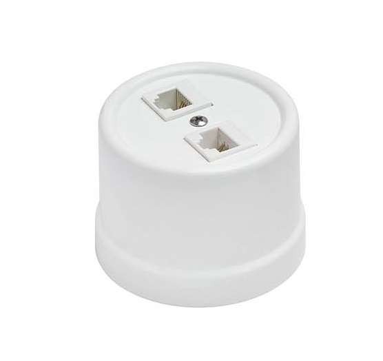  Розетка 2-м комп. RJ45 CAT.5е ОП ЛИЗЕТТА (в компл. с 1-м круглой рамкой Винтаж) керамика бел. BIRONI B1-302-01 
