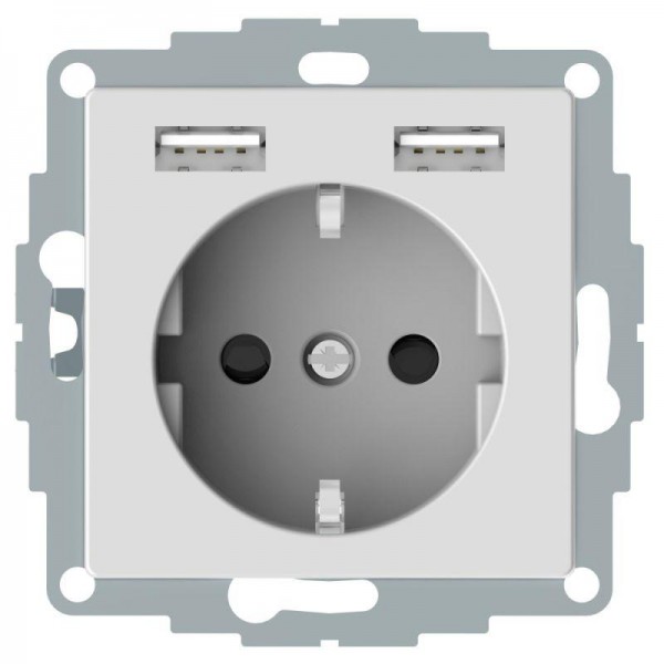  Розетка MERTEN SM Schuko с 2 USB c зарядным устройством 2.4А актив. бел. SchE MTN2366-0325 