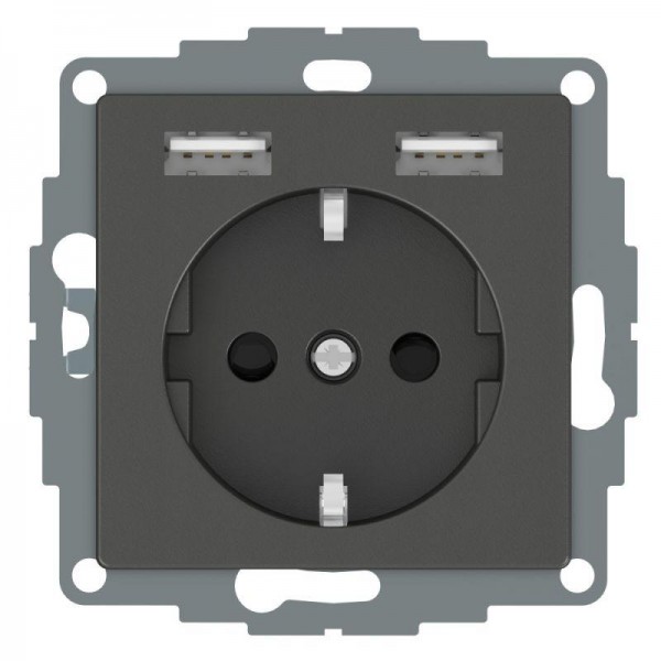  Розетка MERTEN SM Schuko с 2 USB c зарядным устройством 2.4А антрацит SchE MTN2366-0414 