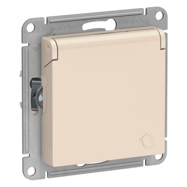  Механизм розетки 1-м СП AtlasDesign 16А IP20 с заземл. защ. шторки с защ. крышкой беж. SchE ATN000246 