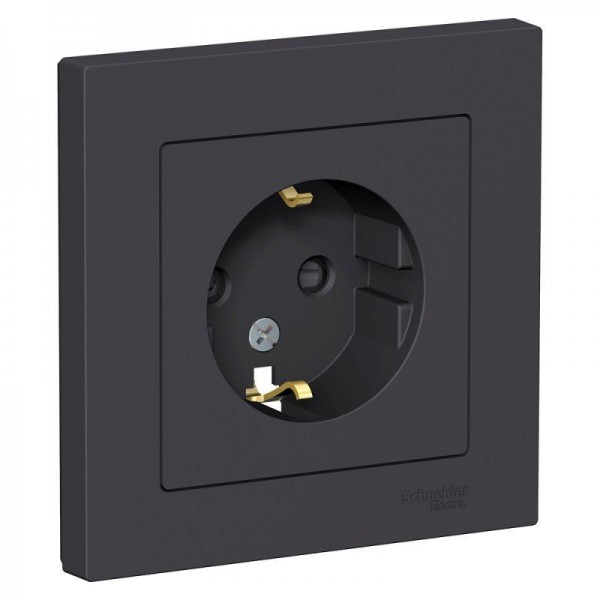  Розетка AtlasDesign 16А с заземл. защ. шторки в сборе карбон SchE ATN001044 