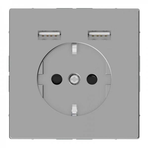  Розетка MERTEN SDL Schuko с 2 USB c зарядным устройством 2.4А нерж. сталь SchE MTN2366-6036 