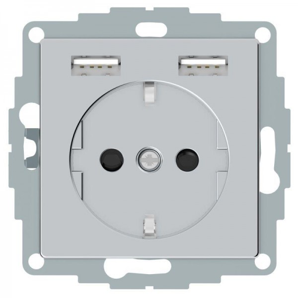  Розетка MERTEN SM Schuko с 2 USB c зарядным устройством 2.4А алюм. SchE MTN2366-0460 