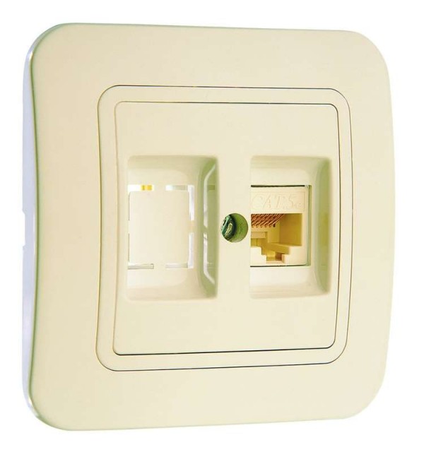  Розетка Lillium 16А IP20 CAT5e+гнездо крем/крем Makel 70235 