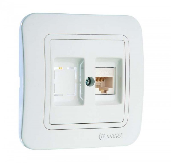  Розетка Lillium 16А IP20 CAT5e+гнездо бел./бел. Makel 70035 