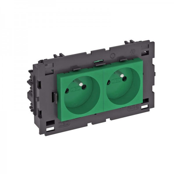  Розетка 2-м 0град. Modul45connect франц. стандарт 250В 16А зел. OBO 6120626 