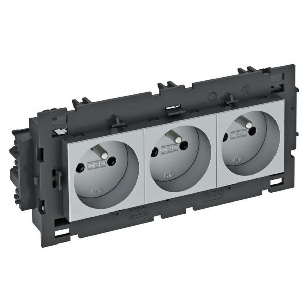  Розетка 3-м 0град. Modul45connect франц. стандарт 250В 16А серебр. OBO 6120652 