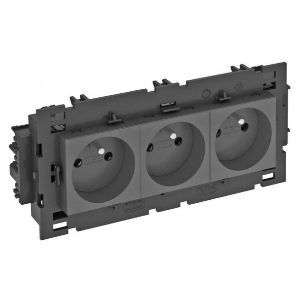  Розетка 3-м 0град. Modul45connect франц. стандарт 250В 16А черн. OBO 6120650 
