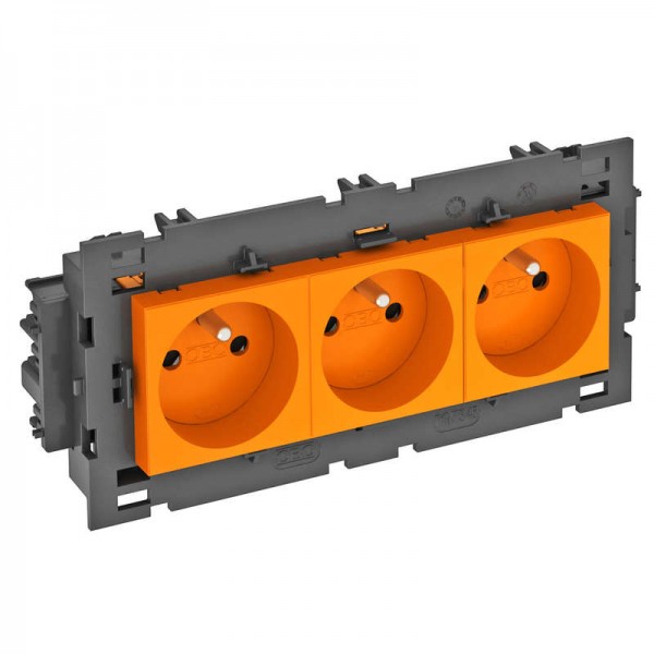  Розетка 3-м 0град. Modul45connect франц. стандарт 250В 16А оранж. OBO 6120644 