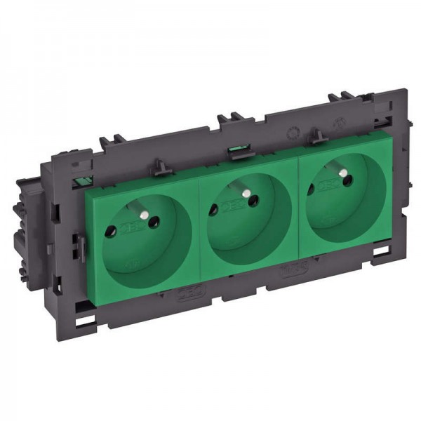  Розетка 3-м 0град. Modul45connect франц. стандарт 250В 16А зел. OBO 6120646 
