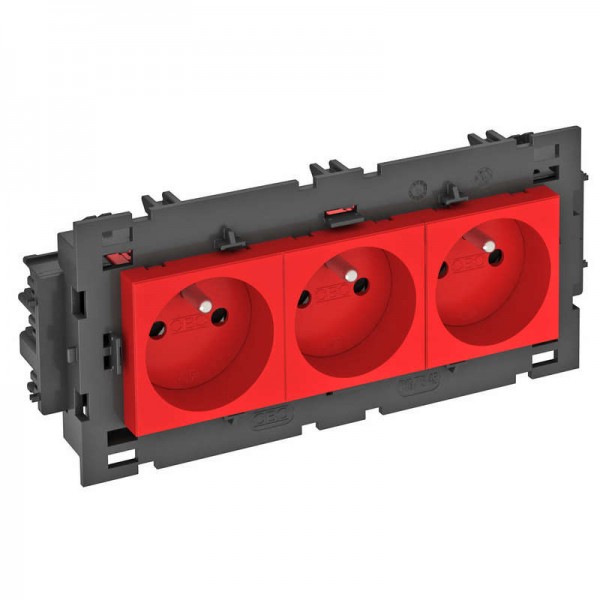  Розетка 3-м 0град. Modul45connect франц. стандарт 250В 16А красн. OBO 6120648 