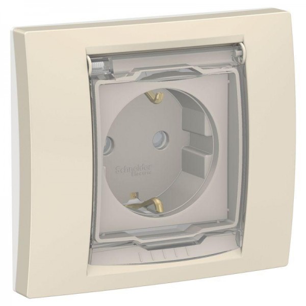  Розетка UNICA NEW с защ. крышкой защ. шторки с заземл. IP44 беж. SchE NU003744 
