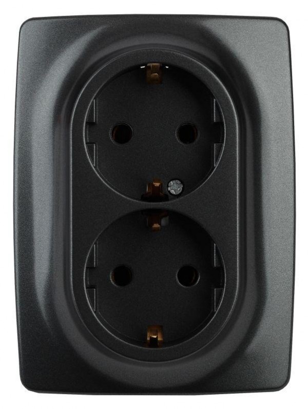  Розетка 12-2106-05 2х2P+E Schuko 16АХ-250В антрацит ЭРА Б0031232 