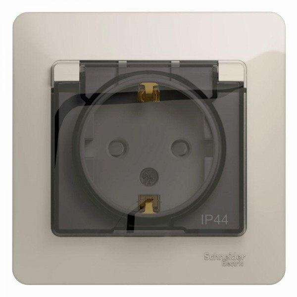  Розетка 1-м СП Glossa 16А IP44 250В с защ. крышкой защ. шторки с заземл. в сборе молоч. SchE GSL000948 