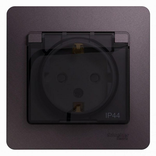  Розетка 1-м СП Glossa 16А IP44 250В с защ. крышкой защ. шторки с заземл. в сборе сиреневый туман SchE GSL001448 