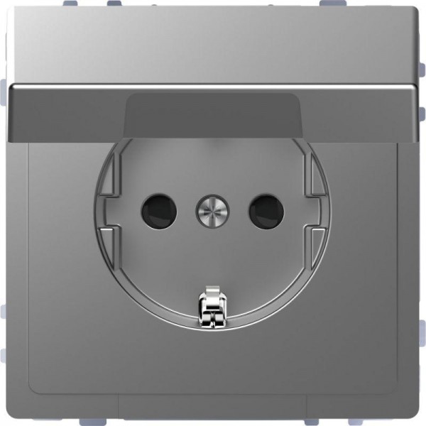  Розетка Merten D-Life 16А с защ. крышкой с заземл. IP20 SD нерж. сталь SchE MTN2310-6036 