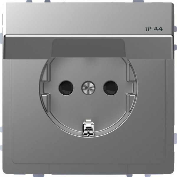  Розетка Merten D-Life 16А с защ. крышкой с заземл. IP44 SD нерж. сталь SchE MTN2314-6036 