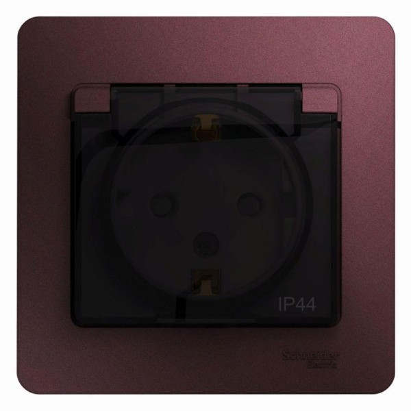  Розетка 1-м СП Glossa 16А IP44 250В с защ. крышкой защ. шторки с заземл. в сборе баклажан. SchE GSL001148 