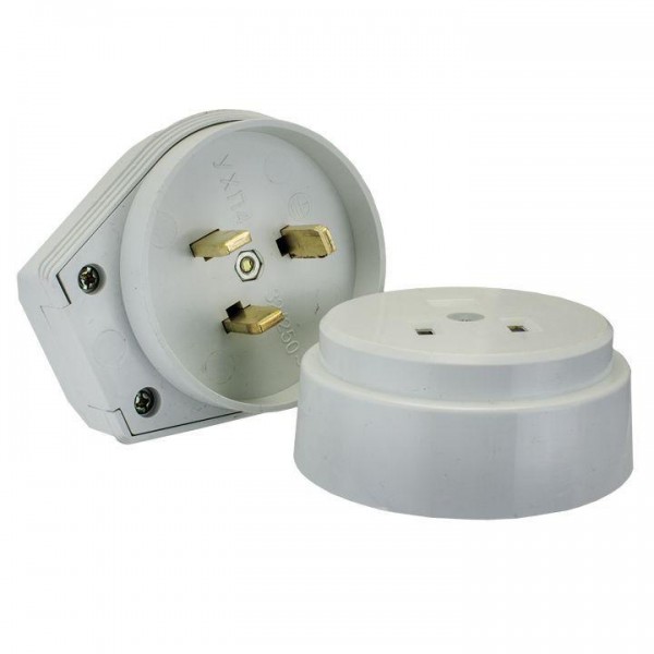  Разъем РШ-ВШ 32А 250В 2P+PE (ОУ) пластик. бел. EKF AS-250-O-01 