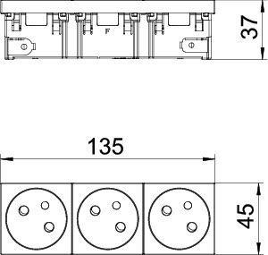  Розетка 3-м Modul45connect 10/16А 250В STD-F3C AL3 33град. франц. станд. серебр. OBO 6120702 