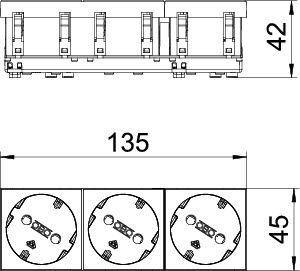  Розетка 3-м 10/16А 250В STD-D3 AL3 33град. с заземл. серебр. OBO 6120132 
