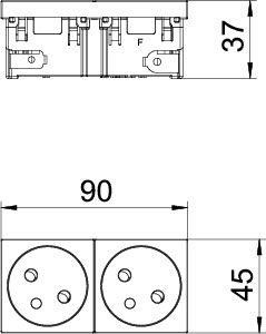  Розетка 2-м Modul45connect 10/16А 250В STD-F3C AL2 33град. франц. станд. серебр. OBO 6120682 