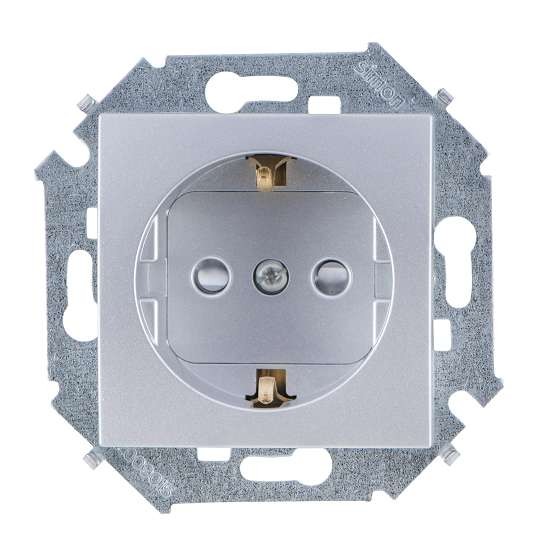  Механизм розетки 1-м СП Simon15 с заземл. алюм. Simon 1591432-033 