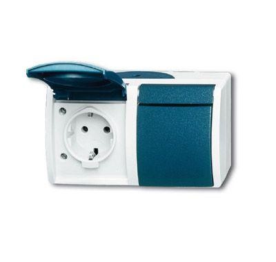  Розетка Schuko 2-м ОП Ocean 16А 250В защ. шторки IP44 сер./сине-зел. ABB 2CKA002084A0720 