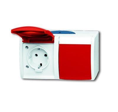  Розетка Schuko 2-м ОП Ocean 16А 250В с красной крышкой IP44 сер./сине-зел. ABB 2CKA002084A0700 