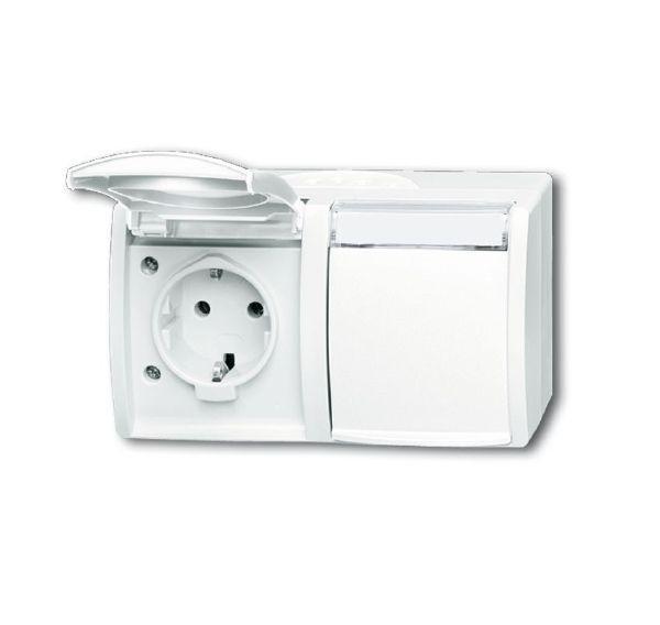  Розетка Schuko 2-м ОП Ocean 16А 250В горизонт. с полем для надписи IP44 альп. бел. ABB 2CKA002084A0715 