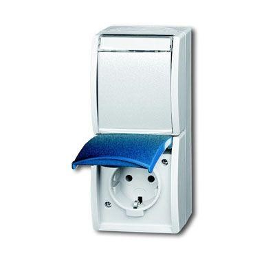  Розетка Schuko 2-м ОП Ocean 16А 250В верт. с полем для надписи IP44 сер./сине-зел. ABB 2CKA002084A0702 