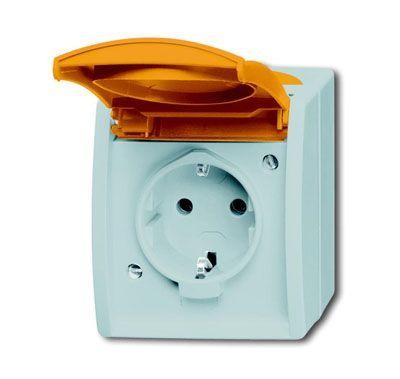  Розетка Schuko ОП Ocean 16А 250В с оранжевой крышкой IP44 сер./сине-зел. ABB 2CKA002083A0820 