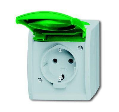  Розетка Schuko ОП Ocean 16А 250В с зеленой крышкой IP44 сер./сине-зел. ABB 2CKA002083A0819 