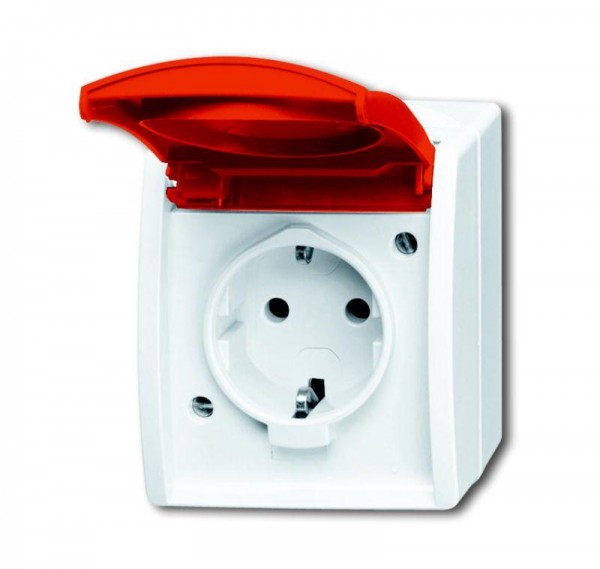  Розетка Schuko Ocean SM с красной крышкой IP44 бел. ABB 2CKA002083A0839 