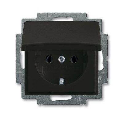  Розетка Schuko Basic 55 16А 250В с защ. крышкой черн. ABB 2CKA002018A1499 