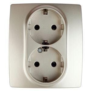  Розетка Schuko 16АХ-250В 2х2P+E защ. шторки 12-2104-04 шампань ЭРА Б0014702 