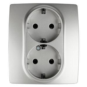  Розетка Schuko 16АХ-250В 2х2P+E защ. шторки 12-2104-03 алюм. ЭРА Б0014701 