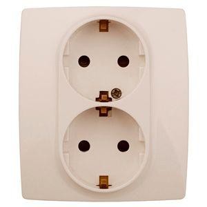  Розетка Schuko 16АХ-250В 2х2P+E защ. шторки 12-2104-02 сл. кость ЭРА Б0014700 