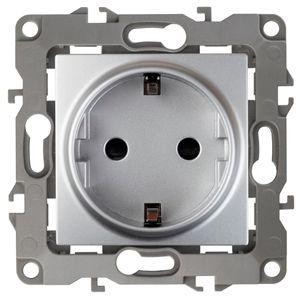  Розетка Schuko 16АХ-250В 2P+E защ. шторки 12-2102-03 алюм. ЭРА Б0014689 