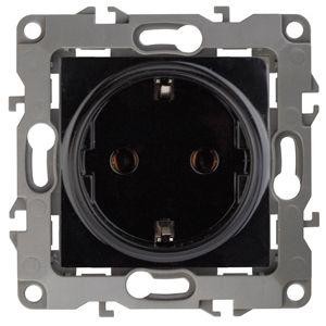  Розетка Schuko 16АХ-250В 2P+E защ. шторки 12-2102-06 черн. ЭРА Б0014692 