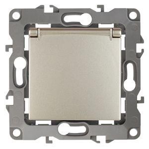  Розетка Schuko 16АХ-250В 2P+E с защ. крышкой защ. шторки 12-2103-04 шампань ЭРА Б0014696 