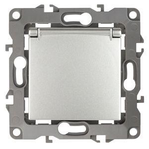 Розетка Schuko 16АХ-250В 2P+E с защ. крышкой защ. шторки 12-2103-03 алюм. ЭРА Б0014695 