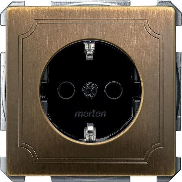  Механизм розетки 1-м СП Schuko Merten с защ. шторкой с заземл. антич. латунь SchE MTN2300-4143 